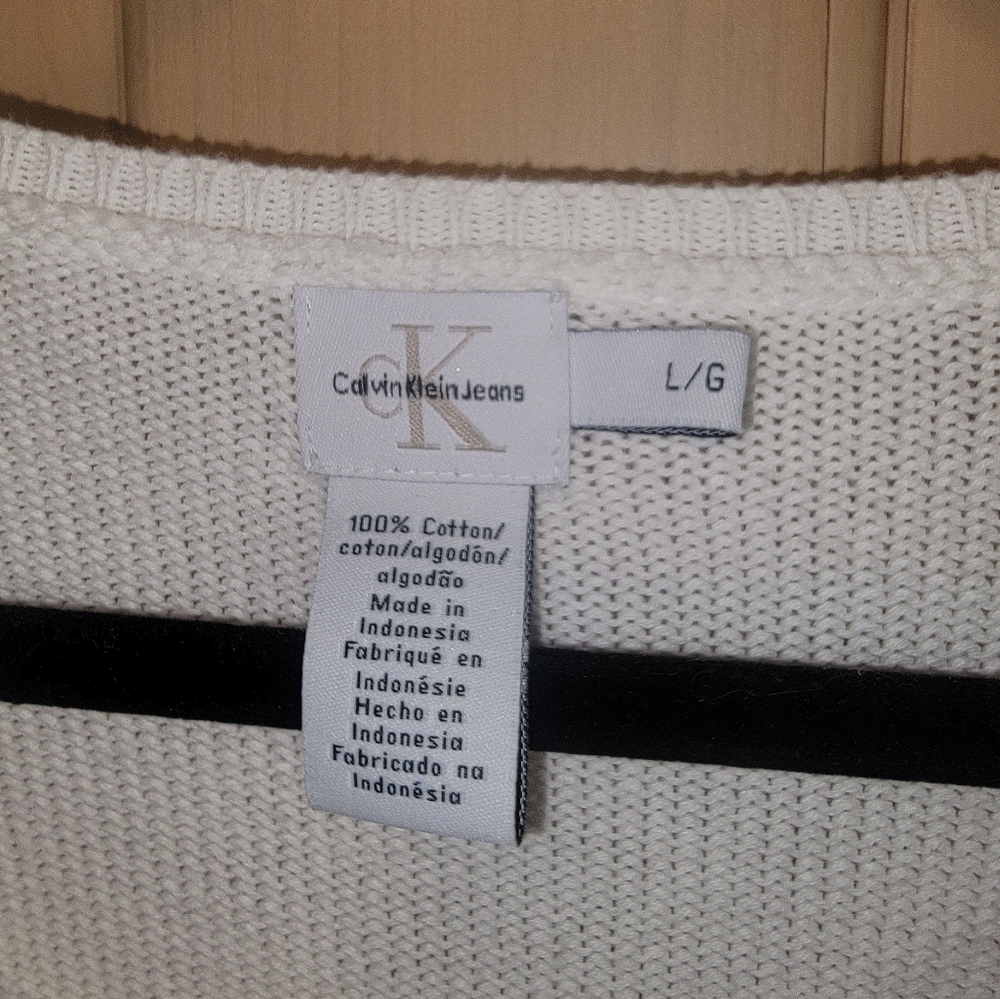 Misses sz L Calvin Klein White Sweatee 2 front Pockets - Picture 4 of 5